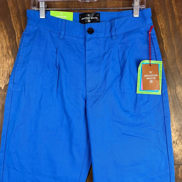 Houston White Mens Pants Blue Chinos Single Pleated Wide Leg 100% Cotton 30x30 - Picture 2 of 12